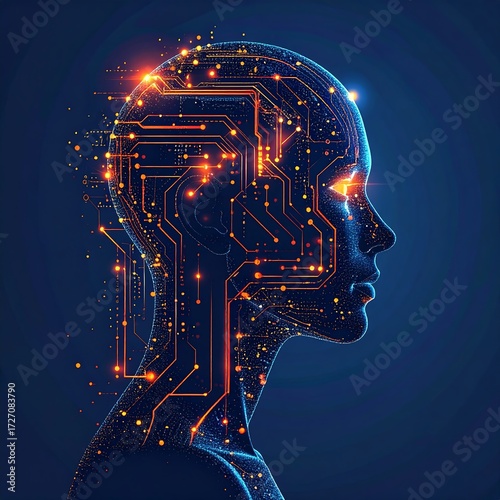 Profile of a futuristic AI head