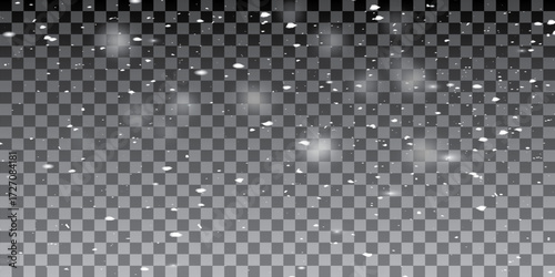 Blured snow overlay effect on the transparent background. Snowfall for use as a foreground on a winter photo.