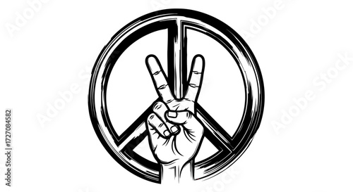 Illustrated Peace Sign Hand Gesture Symbol