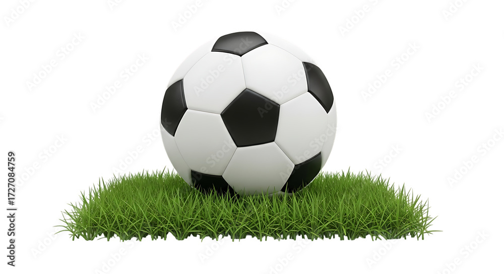 Fototapeta premium Soccer ball on a patch of green grass Keywords: soccer ball, football, sport, game, grass, green