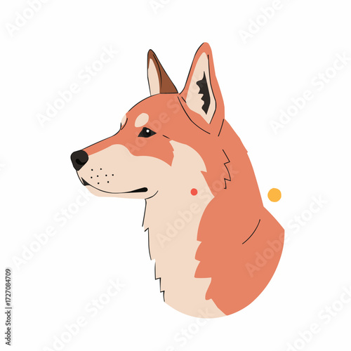 Shiba Inu dog head profile illustration in minimalist style  