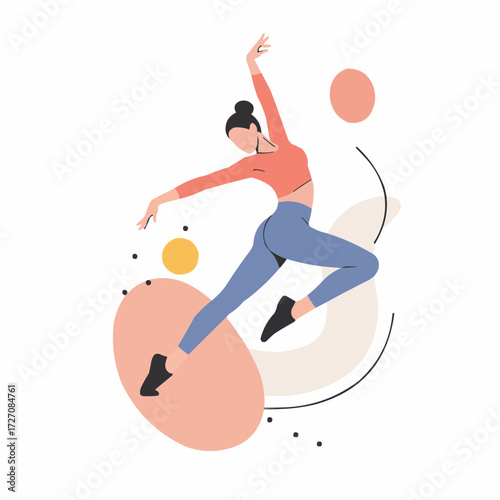 Artistic woman dancing in colorful abstract background  
