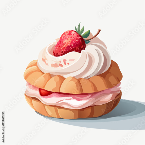 Delicious strawberry choux pastry with creamy filling and fresh berry topping for a sweet treat