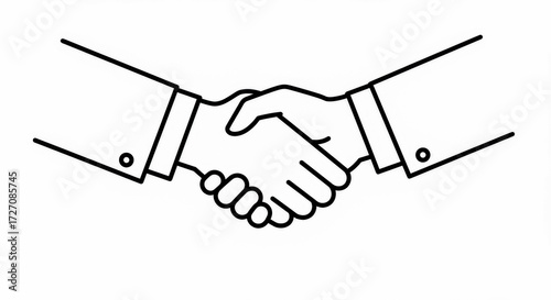 Black and White Line Art Drawing of Business Handshake
