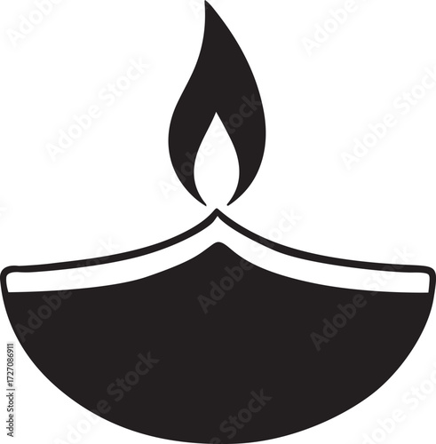 Diya Lamp Silhouette – Traditional Oil Lamp Vector for Diwali and Festive Decoration