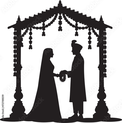 Indian Wedding Ceremony Silhouette Bride Groom Garland