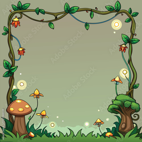 Create magical moments with this charming fairytale frame featuring glowing flora and whimsical mushrooms