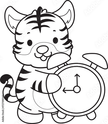 Coloring book of cute tiger character vector clip art for children.  