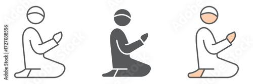Islamic Prayer icon, ramadan and islam, muslim man praying sign, vector graphics, a linear pattern on a white background, editable stroke