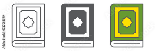 Holy Quran book icon, islam and religion, koran book sign, vector graphics, a linear pattern on a white background, editable stroke