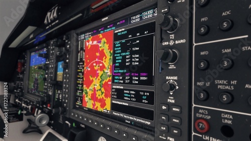Cockpit Primary Flight Display with Navigation Map and Flight Plan Data