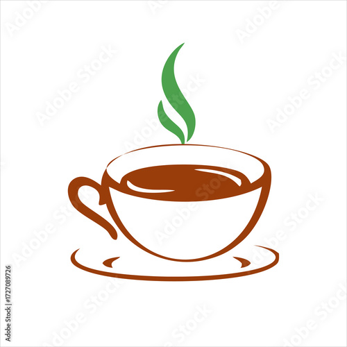 Minimalist illustration of hot coffee cup with green steam.