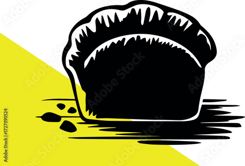 Minimalist Loaf – Classic Bread Icon– Silhouette of a Freshly Baked Loaf of Bread with Crumbs – Loaf Silhouette – Bread Crumbs – Monochromatic Bread Artwork Representing Traditional Baking