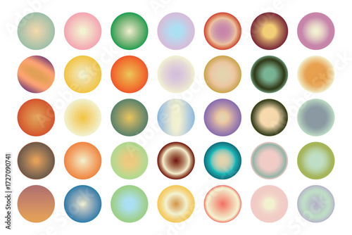 A vibrant collection of soft, gradient circles in various hues, creating a colorful and soothing visual composition. Ideal for backgrounds or abstract design projects.