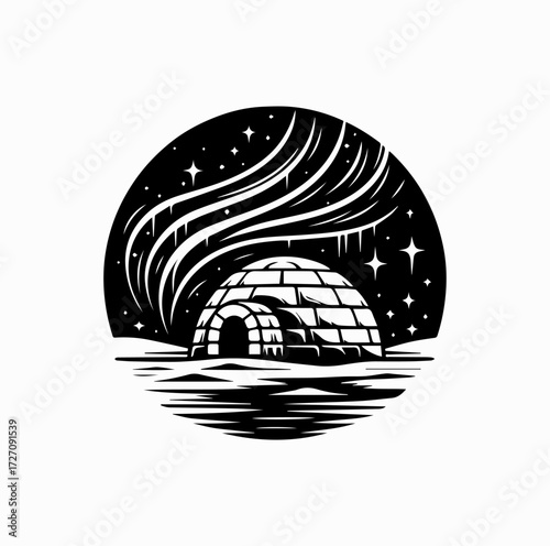 Aurora over Igloo Silhouette – Arctic Culture and Nature Icon