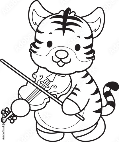 Coloring book of cute tiger character vector clip art for children.  