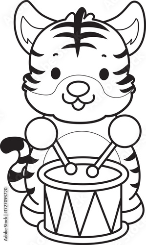 Coloring book of cute tiger character vector clip art for children.  