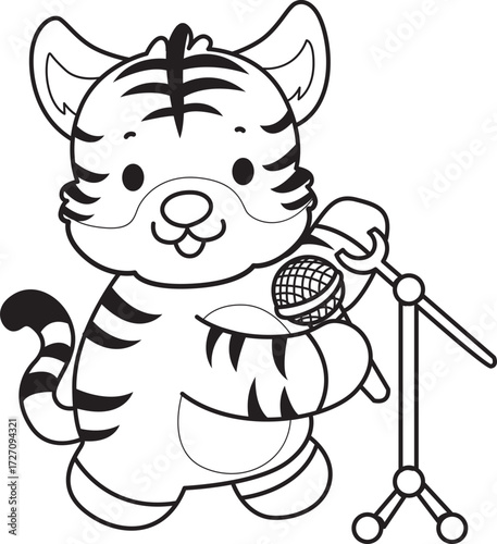 Coloring book of cute tiger character vector clip art for children.  