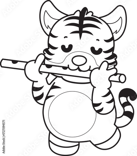 Coloring book of cute tiger character vector clip art for children.  