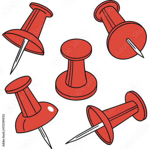 Vibrant red push pins scattered across a clean white surface for organizing ideas with a pop of color