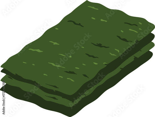 A stack of dark green, rectangular dried nori seaweed sheets, a common ingredient in Japanese cuisine.