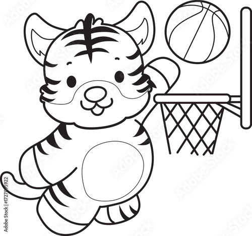 Coloring book of cute tiger character vector clip art for children.  