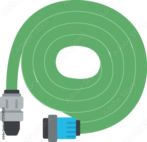 Green Garden Hose Rolled Up with Connectors