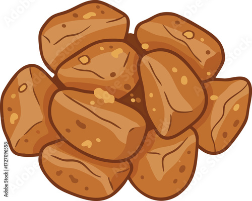 A cartoon illustration of a pile of crunchy, sweet peanut brittle candy pieces isolated on a white background.