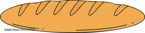 A cartoon illustration of a long, oval-shaped loaf of bread with score marks on top.