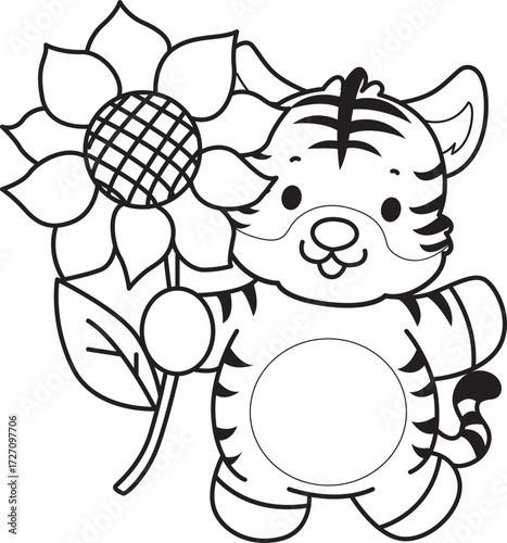 Coloring book of cute tiger character vector clip art for children.  