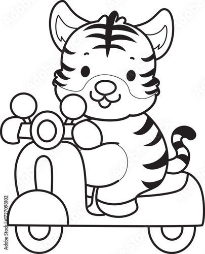 Coloring book of cute tiger character vector clip art for children.  