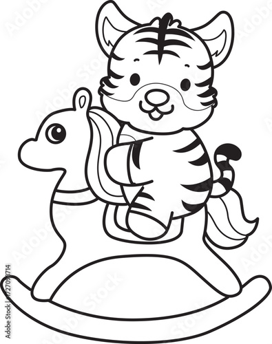 Coloring book of cute tiger character vector clip art for children.  