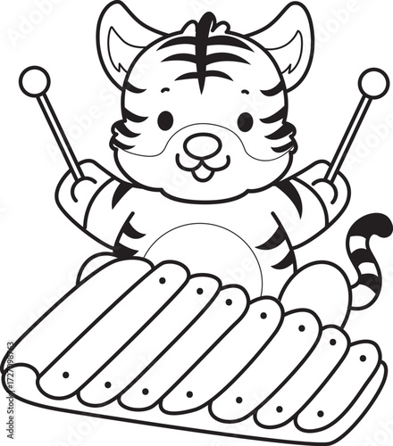 Coloring book of cute tiger character vector clip art for children.  