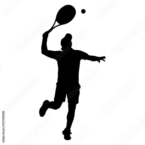 tennis player silhouette vector illustration, Tennis Player Serving Ball Silhouette, vector asset for sports branding, fitness advertisements, tennis club promotions.