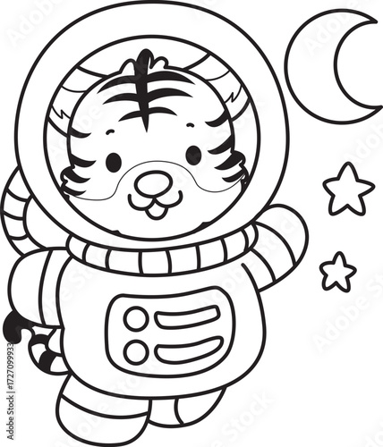 Coloring book of cute tiger character vector clip art for children.  