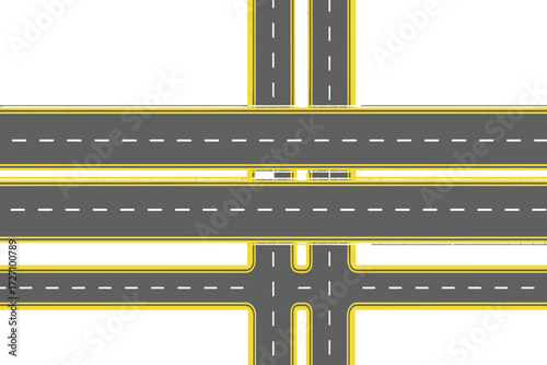 Aerial view of a complex highway interchange with multiple lanes and overpasses isolated on white background, showcasing modern transportation infrastructure vector