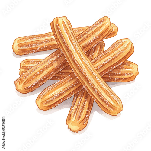 Watercolor Vector Churros Pastry Dessert Illustration on White Background