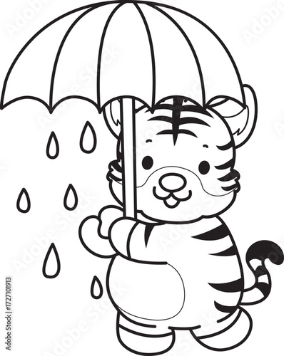 Coloring book of cute tiger character vector clip art for children.  