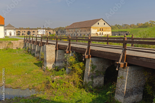 Bridge to Fortress Historic Landmark in Slavonski Brod Croatia at Sunny Autumn Day Travel