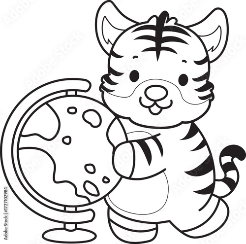 Coloring book of cute tiger character vector clip art for children.  