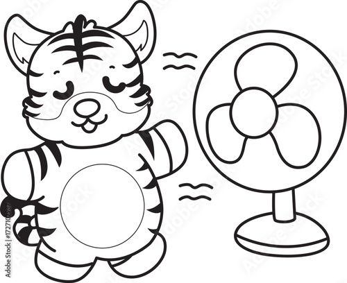 Coloring book of cute tiger character vector clip art for children.  
