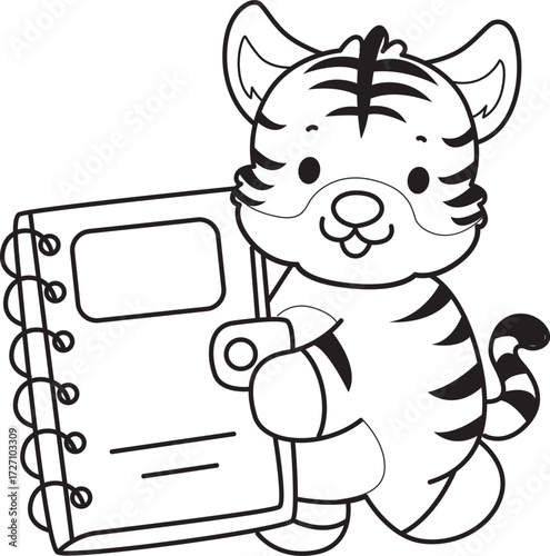 Coloring book of cute tiger character vector clip art for children.  
