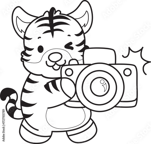 Coloring book of cute tiger character vector clip art for children.  