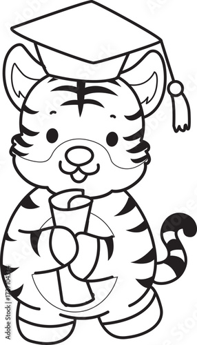 Coloring book of cute tiger character vector clip art for children.  