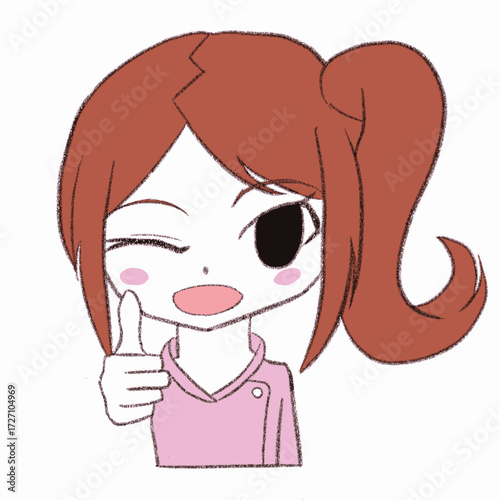 親指を立てている看護師の女の子