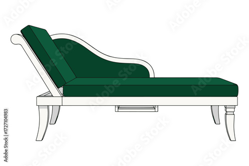 Illustration of a chaise lounge isolated on white background, representing relaxation, luxury, and elegant furniture for comfortable lounging vector