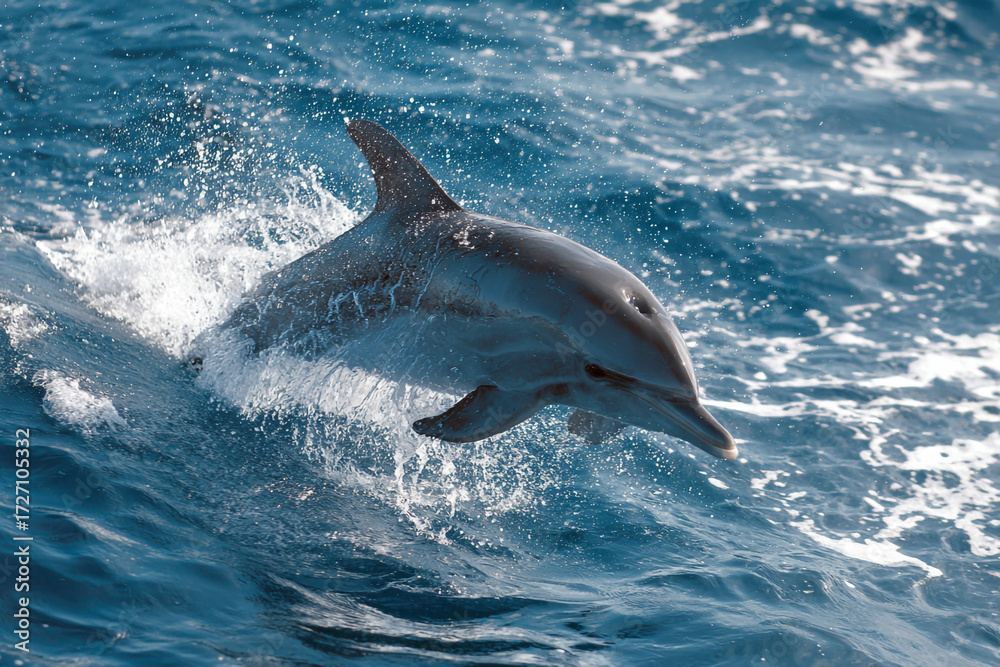 Fototapeta premium Dolphin Leaping Gracefully Above Ocean Waves