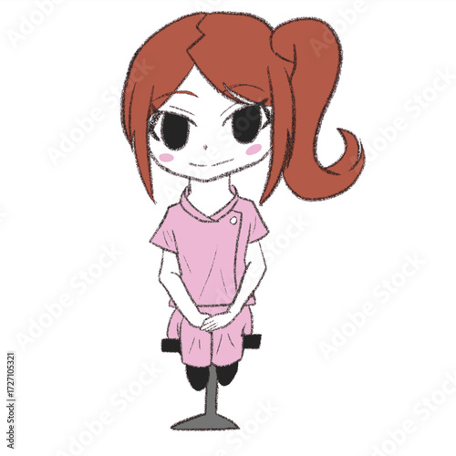 椅子に座っている看護師の女の子