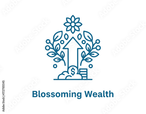 Featuring a black line and a clean, minimalist design, this vector icon symbolizes blossoming wealth and is applicable across multiple industries and contexts. It's part of a larger icon set.