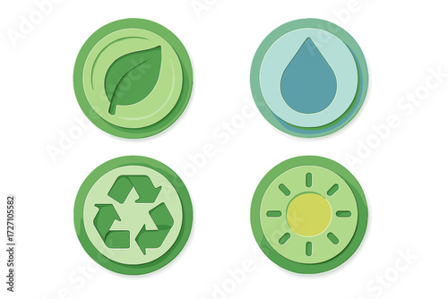 Eco-friendly symbols representing sustainability and environmental awareness